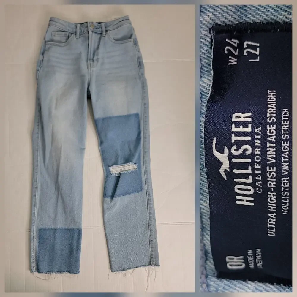 HOLLISTER JEANS SZ 24 Denim Ultra High Rise Vintage Straight Colorblock Y2K
